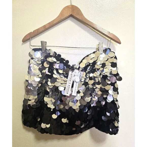 Alice +Olivia Rubi Metallic Paillette-Embellished Miniskirt Black/Silver… - Picture 8 of 11